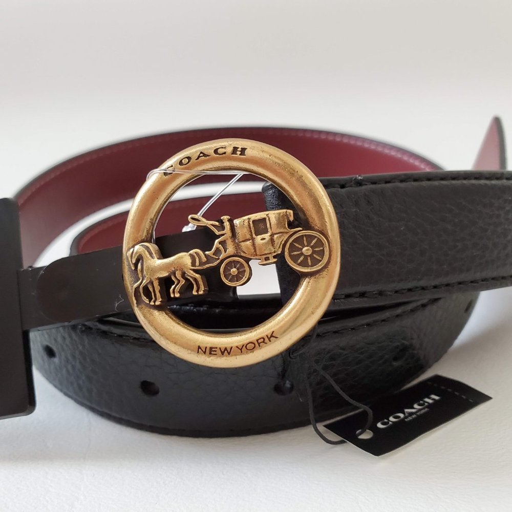 NEW Coach Black Horse Carriage Buckle leather Belt - Picture 1 of 8